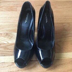 Black patent leather heels